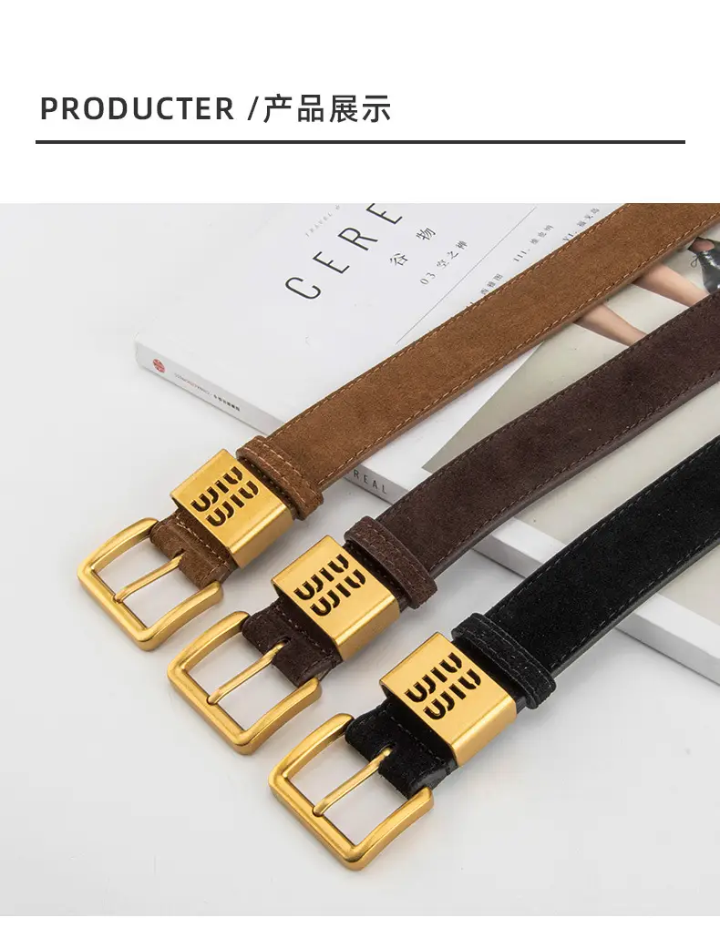Women's Brown Genuine Leather Belt with Gold Pin Buckle — feature 9