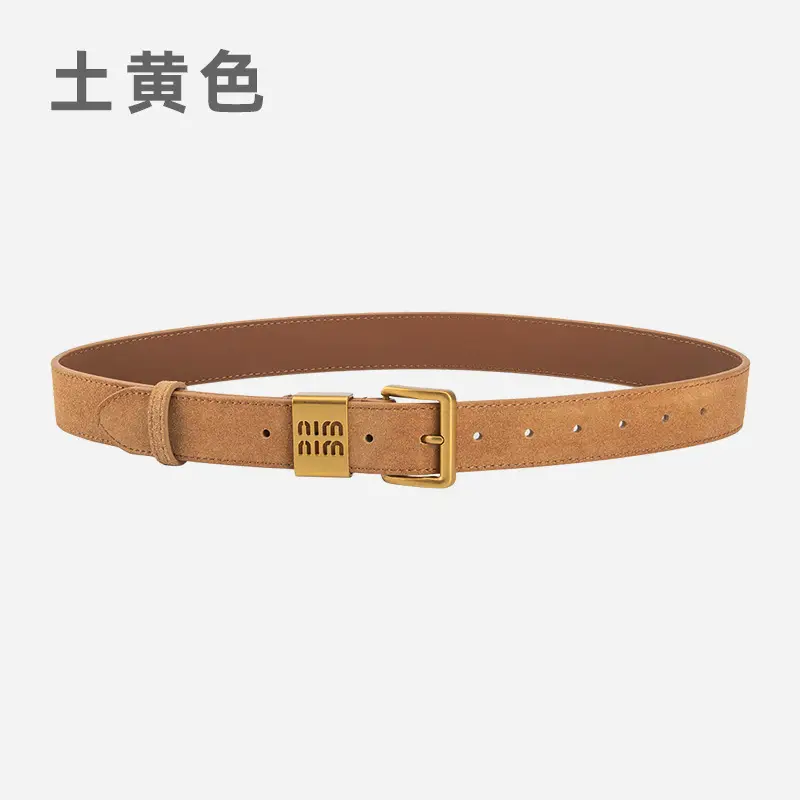 Women's Brown Genuine Leather Belt with Gold Pin Buckle - Image 12