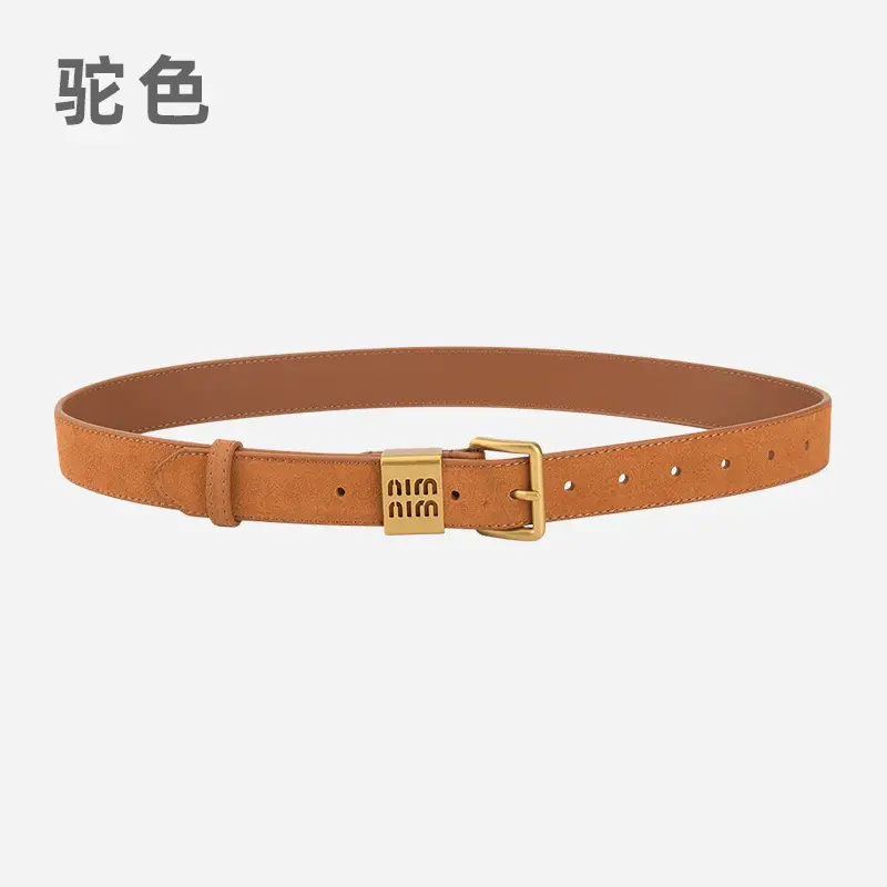 Women's Brown Genuine Leather Belt with Gold Pin Buckle - Image 13