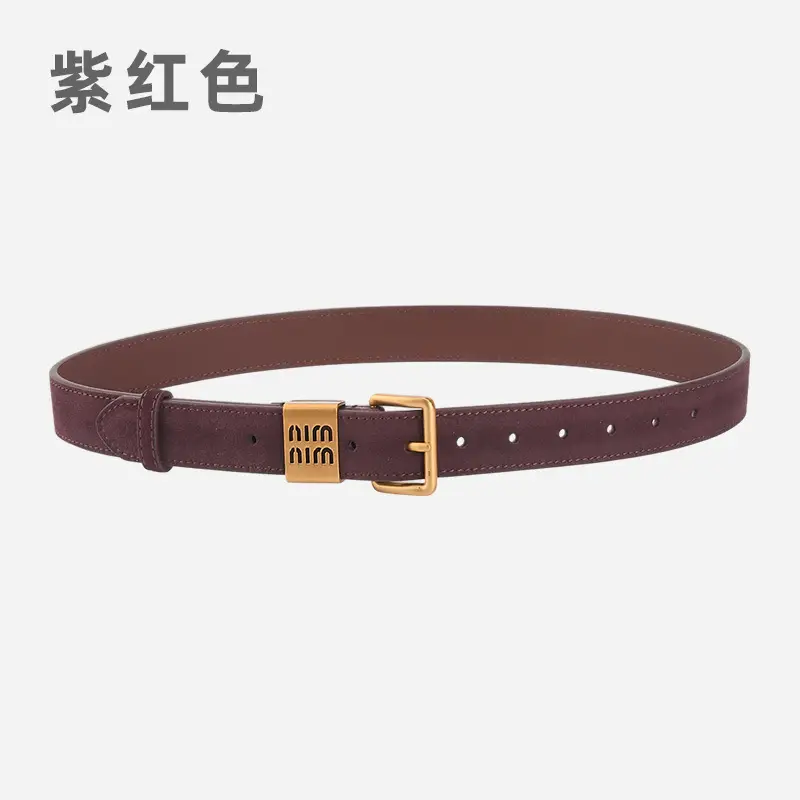 Women's Brown Genuine Leather Belt with Gold Pin Buckle - Image 14