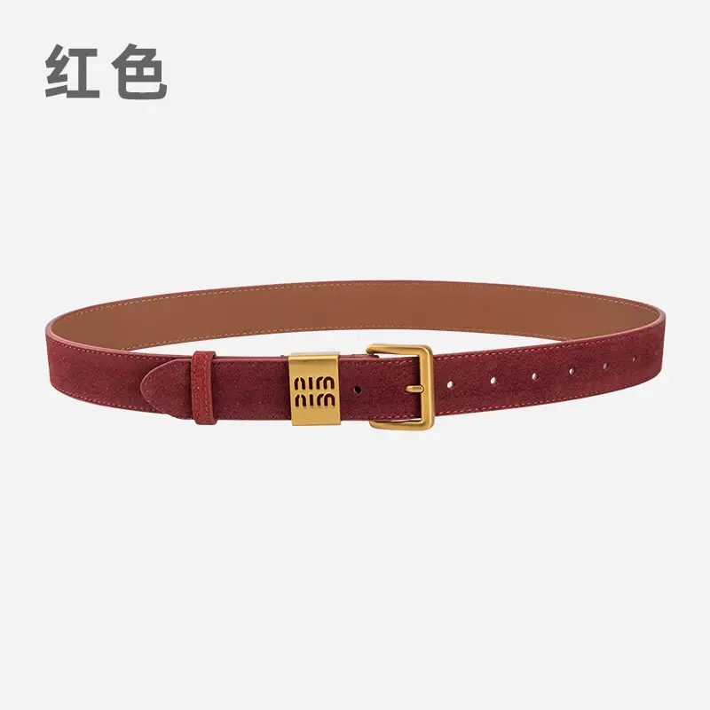Women's Brown Genuine Leather Belt with Gold Pin Buckle - Image 3