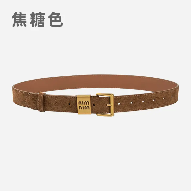 Women's Brown Genuine Leather Belt with Gold Pin Buckle - Image 4