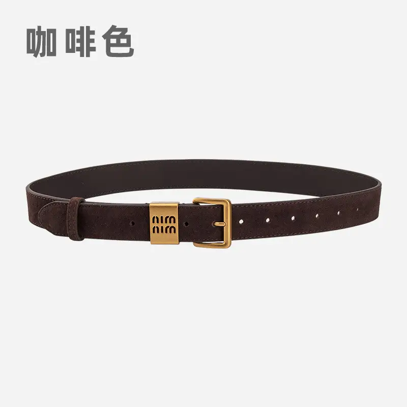 Women's Brown Genuine Leather Belt with Gold Pin Buckle - Image 7