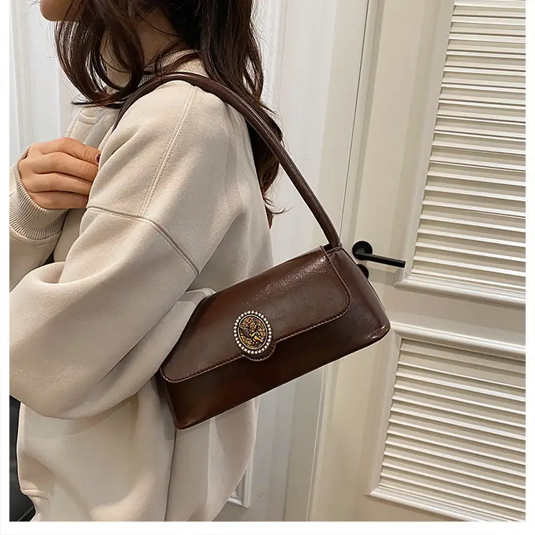 French Retro Brown Shoulder Bag for Women — feature 14