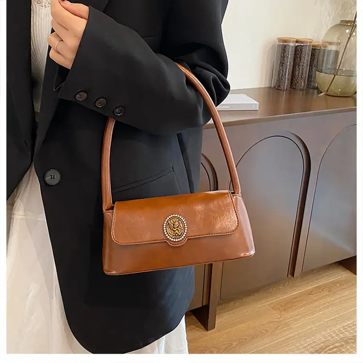 French Retro Brown Shoulder Bag for Women — feature 16