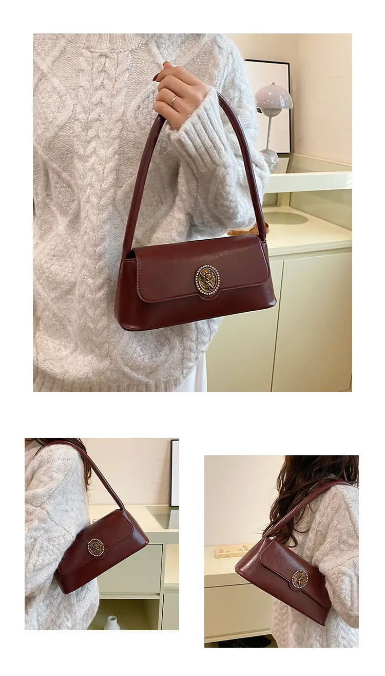 French Retro Brown Shoulder Bag for Women — feature 23