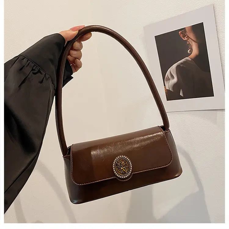 French Retro Brown Shoulder Bag for Women - Image 3