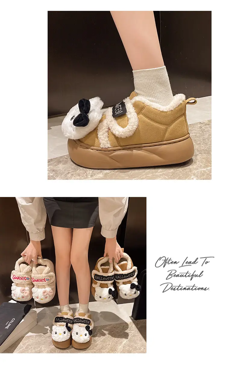Cute Kt Cat Stuffed Snow Boots Warm Cotton Shoes — feature 11