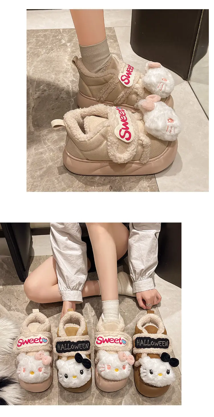 Cute Kt Cat Stuffed Snow Boots Warm Cotton Shoes — feature 12