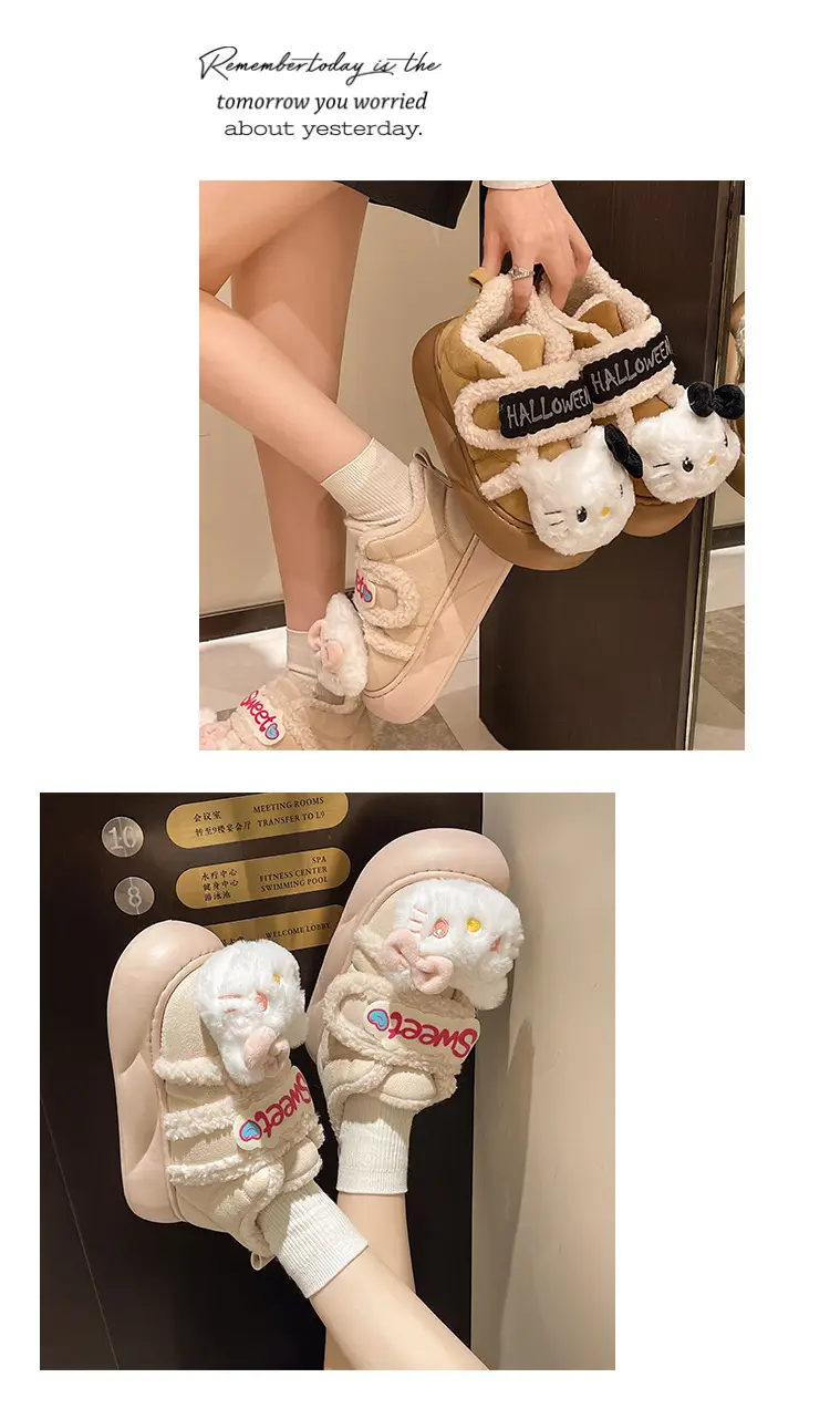 Cute Kt Cat Stuffed Snow Boots Warm Cotton Shoes — feature 13