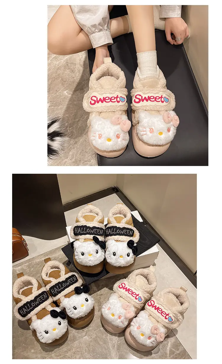 Cute Kt Cat Stuffed Snow Boots Warm Cotton Shoes — feature 14