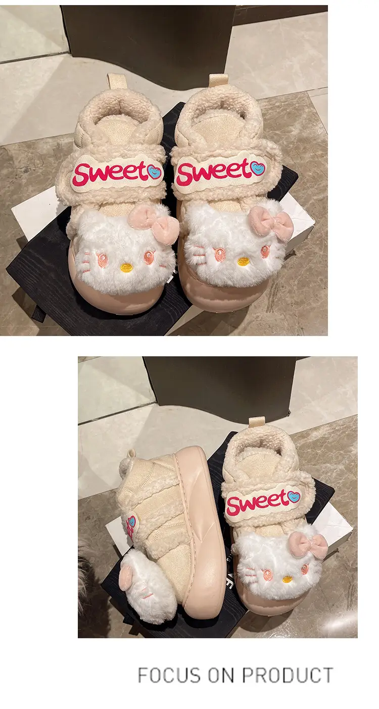 Cute Kt Cat Stuffed Snow Boots Warm Cotton Shoes — feature 17