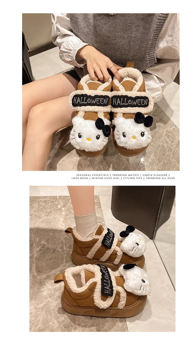 Cute Kt Cat Stuffed Snow Boots Warm Cotton Shoes — feature 7