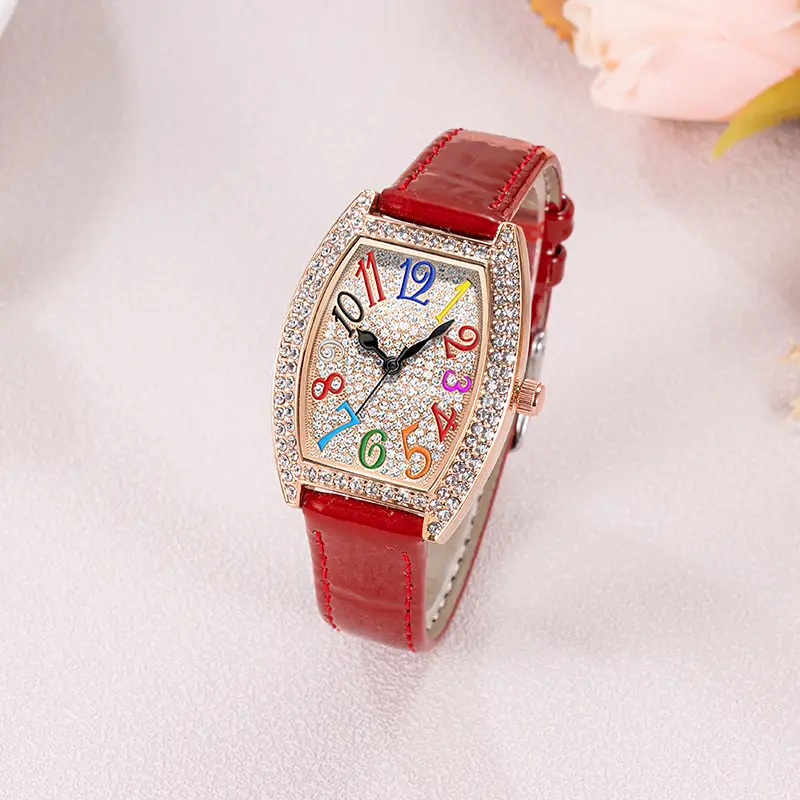 Ladies Full Diamond Watch with Colorful Dial & Black Belt - Image 8