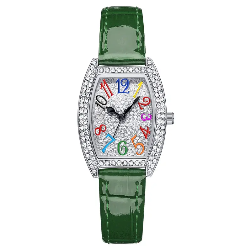 Ladies Full Diamond Watch with Colorful Dial & Black Belt - Image 3