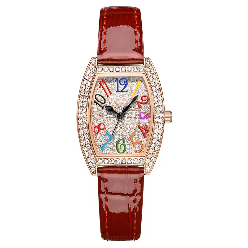 Ladies Full Diamond Watch with Colorful Dial & Black Belt - Image 4