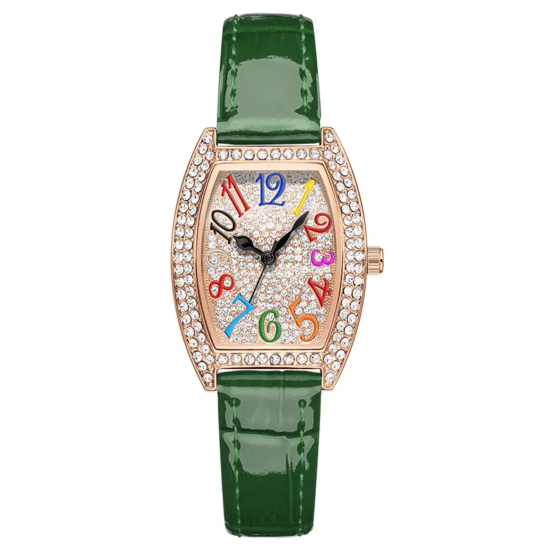 Ladies Full Diamond Watch with Colorful Dial & Black Belt - Image 6