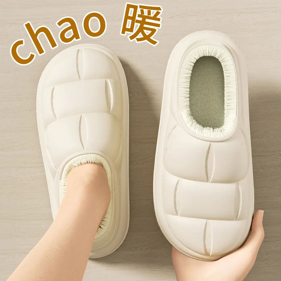 Lidani Waterproof Cotton Slippers for Women, Autumn and Winter Home Non-Slip Plush Thick-Soled Couple's Closed-Back Cotton Shoes for Outdoor Wear for Men