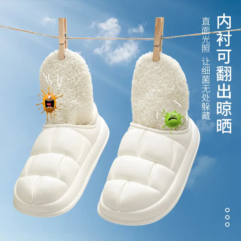 Lidani Waterproof Cotton Slippers for Women, Autumn and Winter Home Non-Slip Plush Thick-Soled Couple's Closed-Back Cotton Shoes for Outdoor Wear for Men