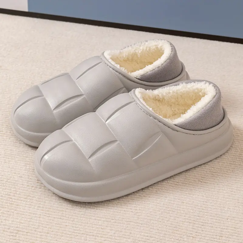 Lidani Waterproof Cotton Slippers for Women, Autumn and Winter Home Non-Slip Plush Thick-Soled Couple's Closed-Back Cotton Shoes for Outdoor Wear for Men