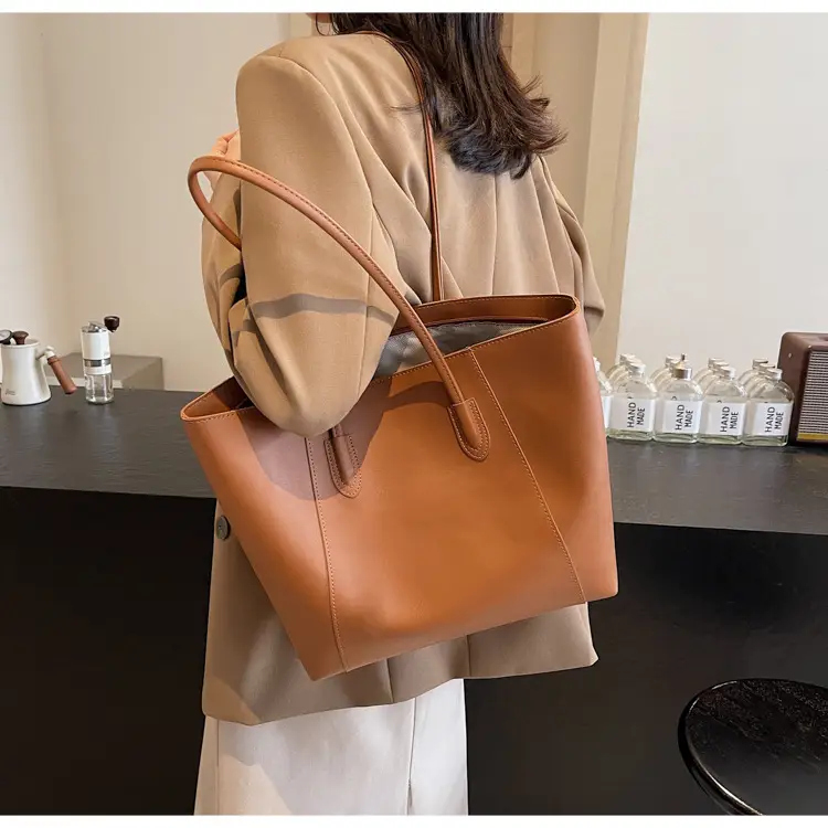 Large Capacity Tan Leather Tote Bag for Women — feature 26