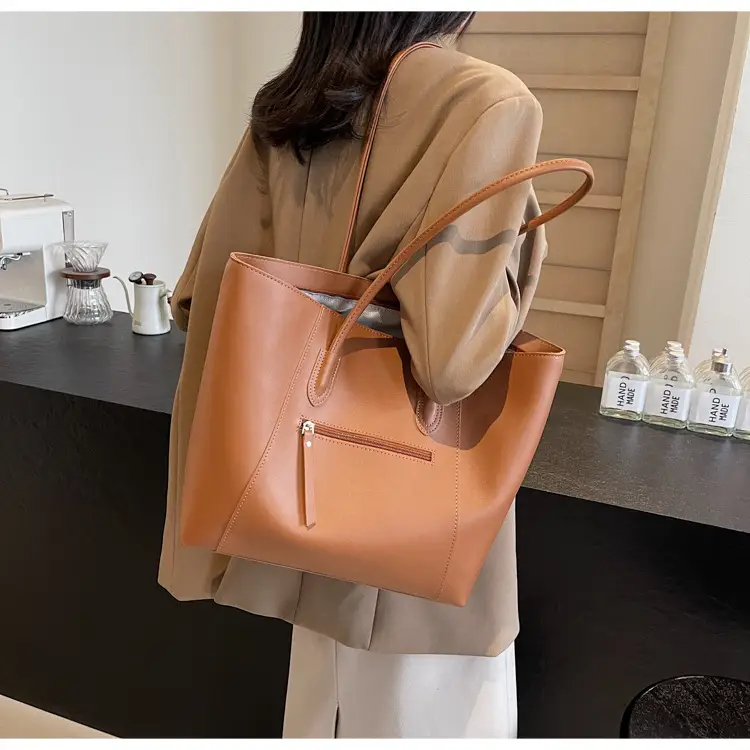 Large Capacity Tan Leather Tote Bag for Women — feature 27