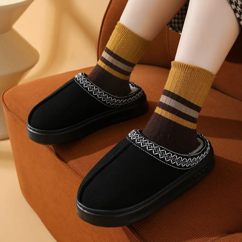 Black Cotton Crossbody Slippers with Fleece Lining - Image 6