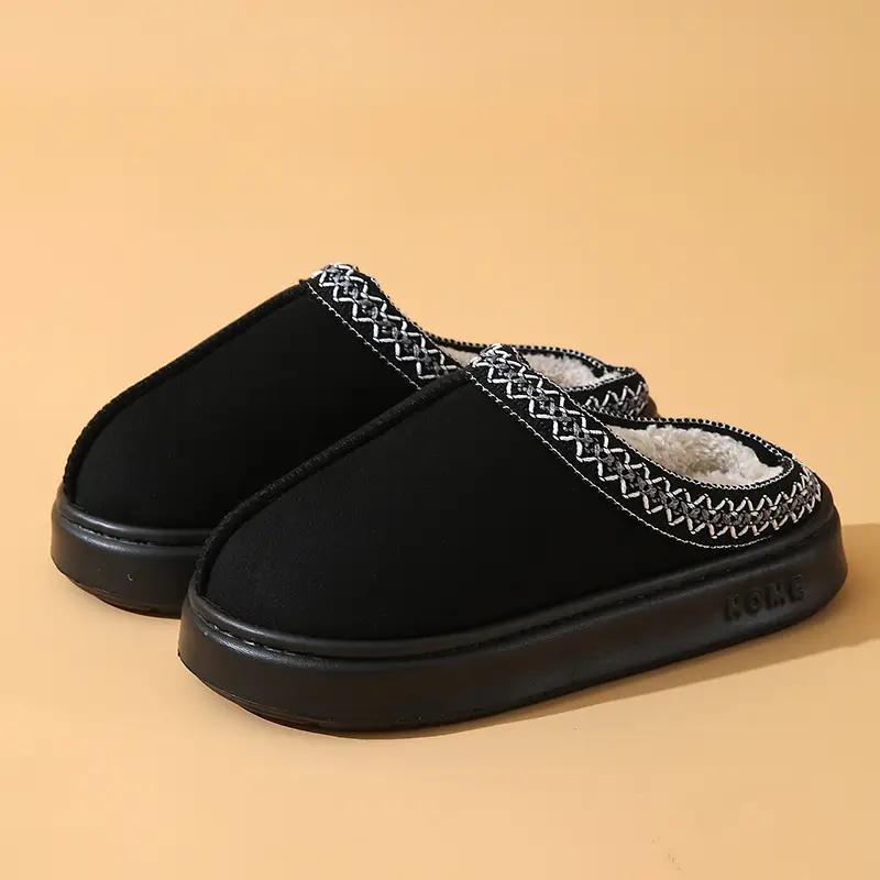 Black Cotton Crossbody Slippers with Fleece Lining - Image 2