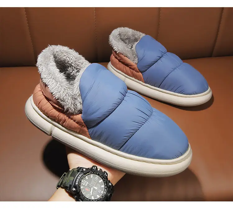 Snow Boots Men's Winter fleece-lined Thickened Warm Northeast Cotton Shoes Bread Fur One Waterproof Non-slip Cotton Slippers — feature 19