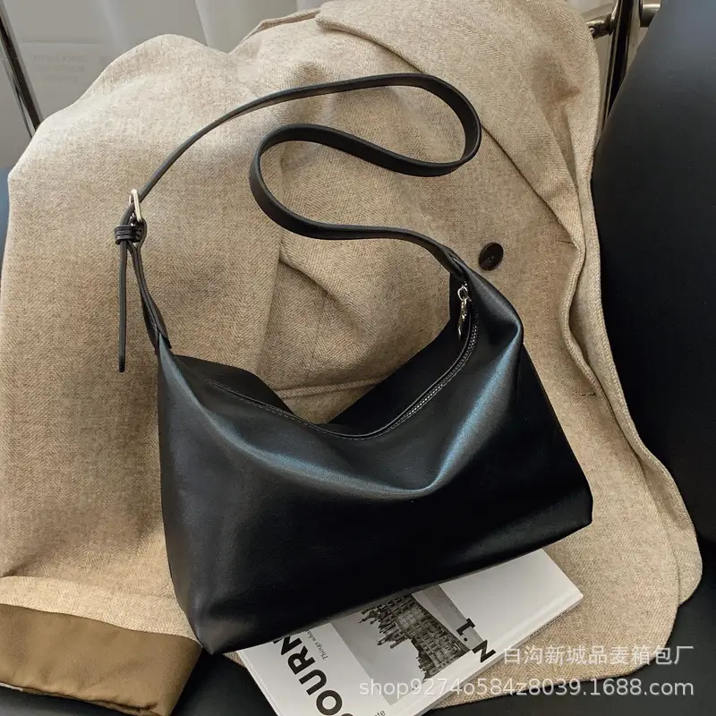 Black Textured Shoulder Crossbody Bag for Women 2026 - Image 2