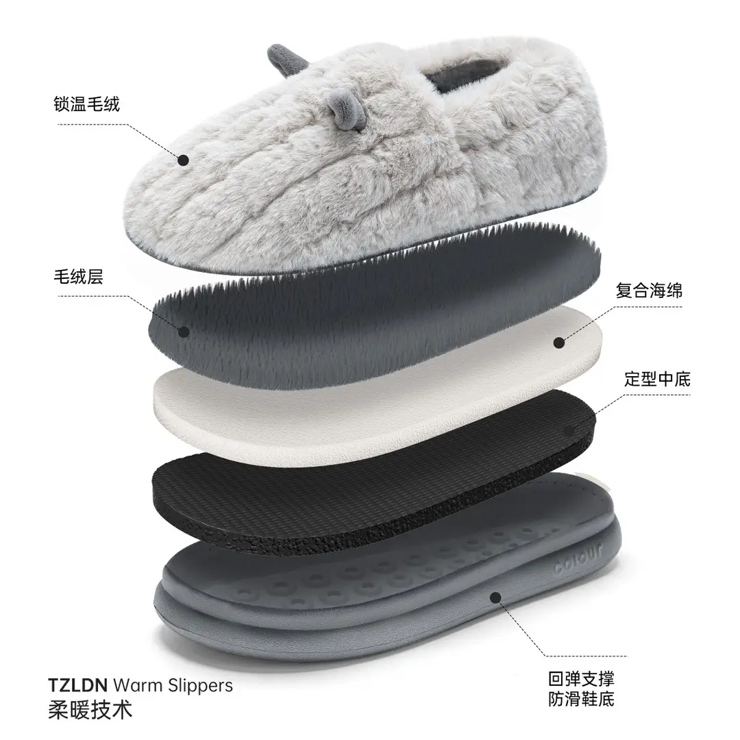 Cotton Slippers Women Couple Home Cute Cartoon Small Ears Autumn and Winter Indoor Plush Cotton Shoes Men's Winter - Image 7