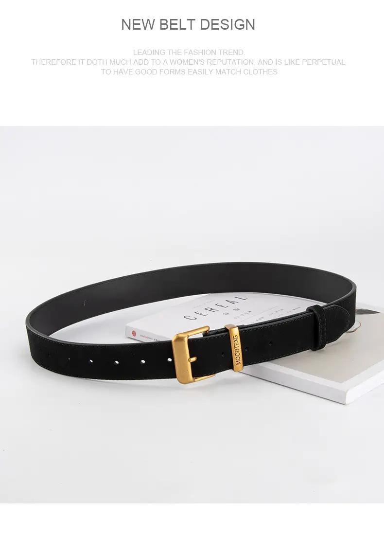 Black Leather Belt for Women with Gold Buckle — feature 13