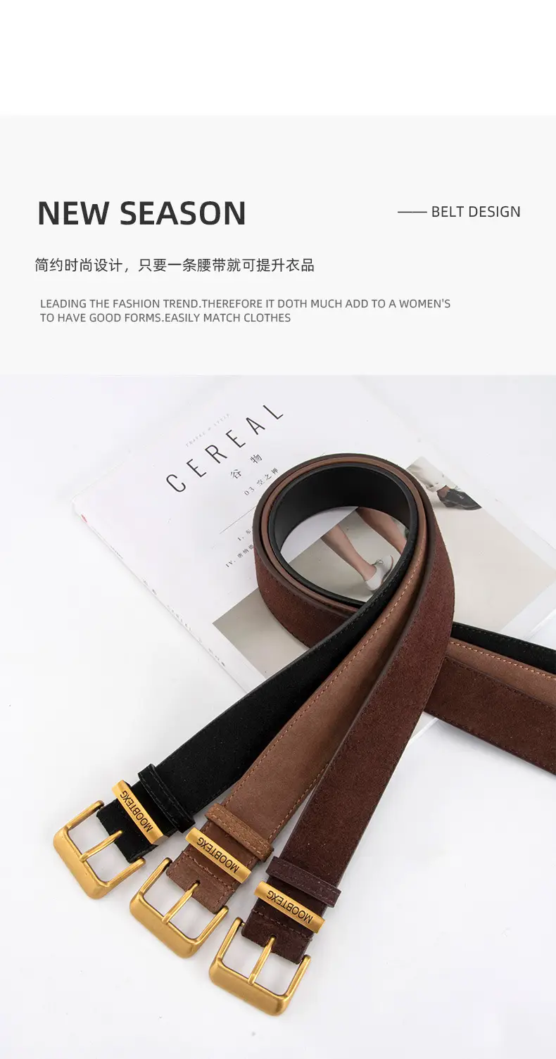 Black Leather Belt for Women with Gold Buckle — feature 4