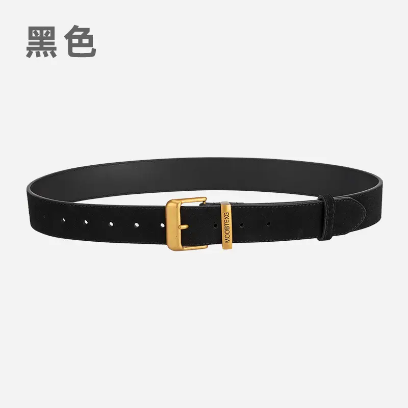 Black Leather Belt for Women with Gold Buckle