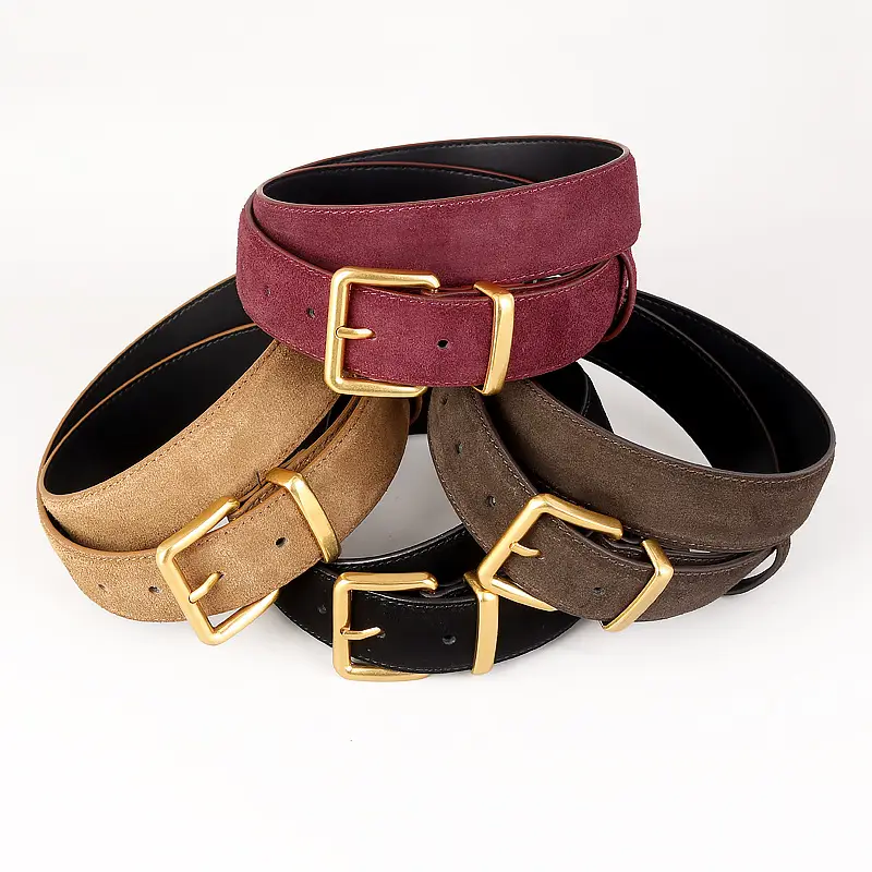 Women's Korean Style Suede Belt Brown with Silver Buckle - Image 10