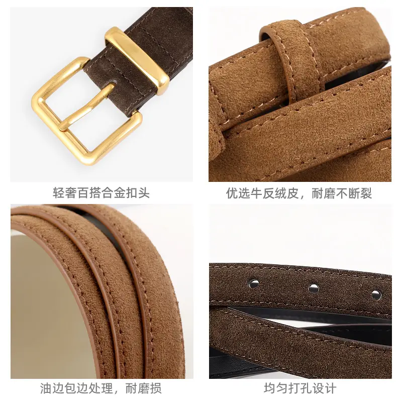 Women's Korean Style Suede Belt Brown with Silver Buckle - Image 11