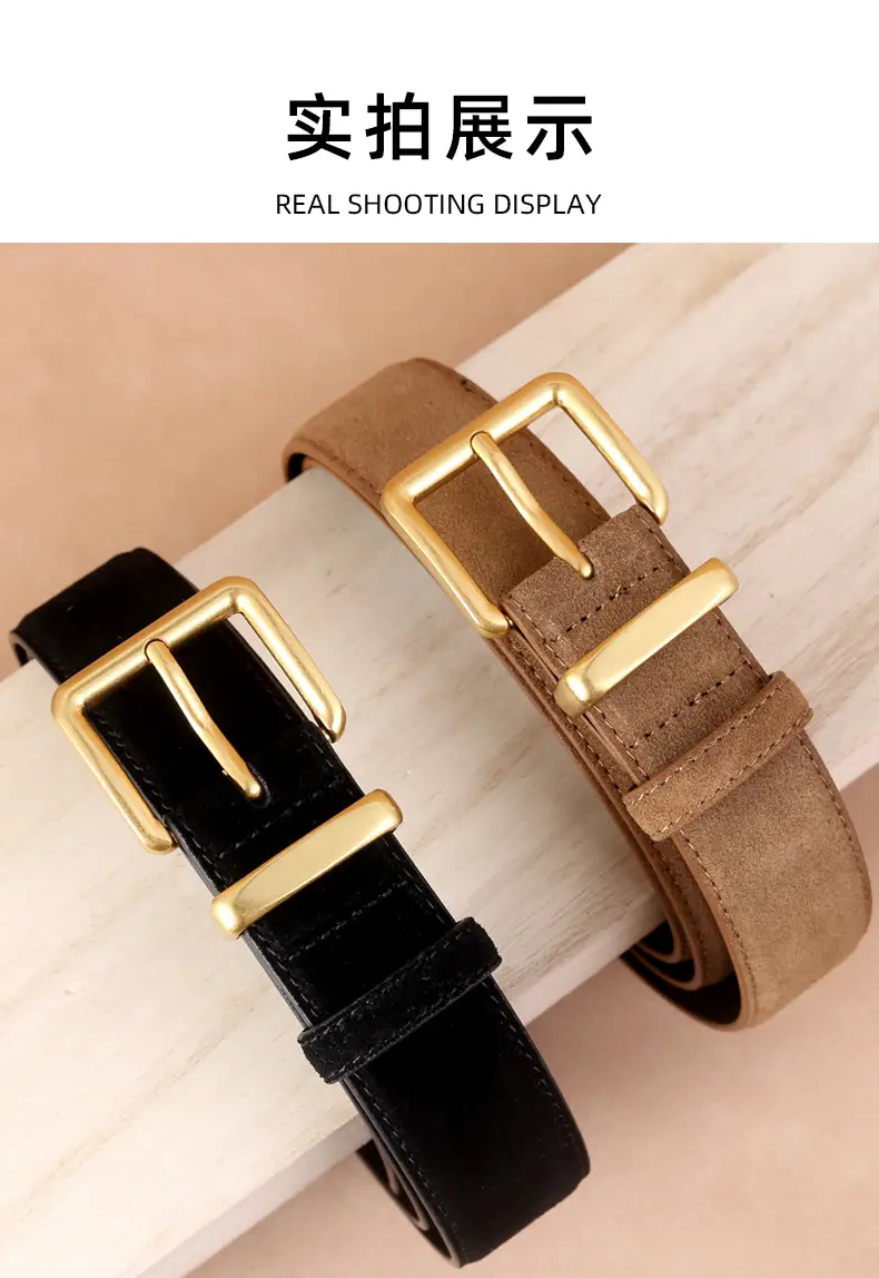 Women's Korean Style Suede Belt Brown with Silver Buckle — feature 15