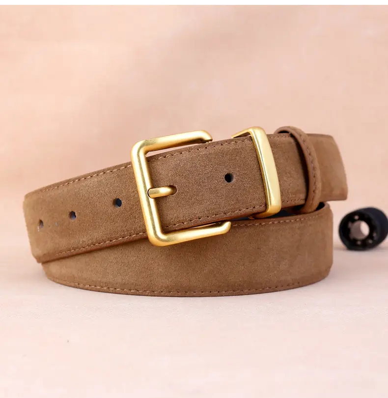 Women's Korean Style Suede Belt Brown with Silver Buckle — feature 18