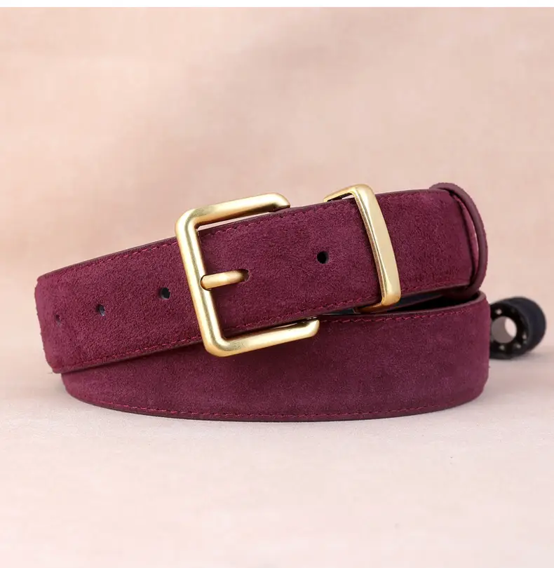 Women's Korean Style Suede Belt Brown with Silver Buckle — feature 19