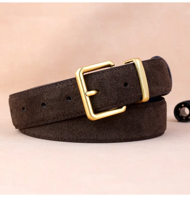 Women's Korean Style Suede Belt Brown with Silver Buckle — feature 20