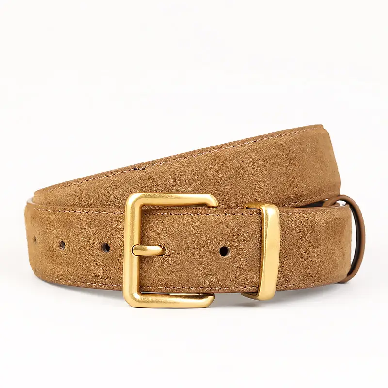 Women's Korean Style Suede Belt Brown with Silver Buckle - Image 2