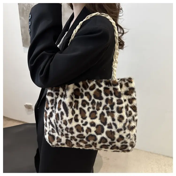 Plush Leopard Print Shoulder Bag for Women — feature 12
