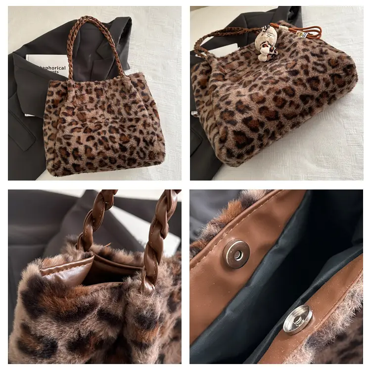 Plush Leopard Print Shoulder Bag for Women — feature 8