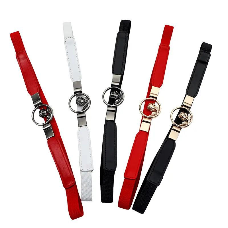 Red Rose Buckle Elastic Waist Belt for Women