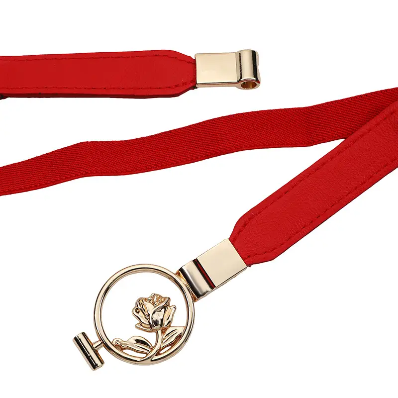 Red Rose Buckle Elastic Waist Belt for Women