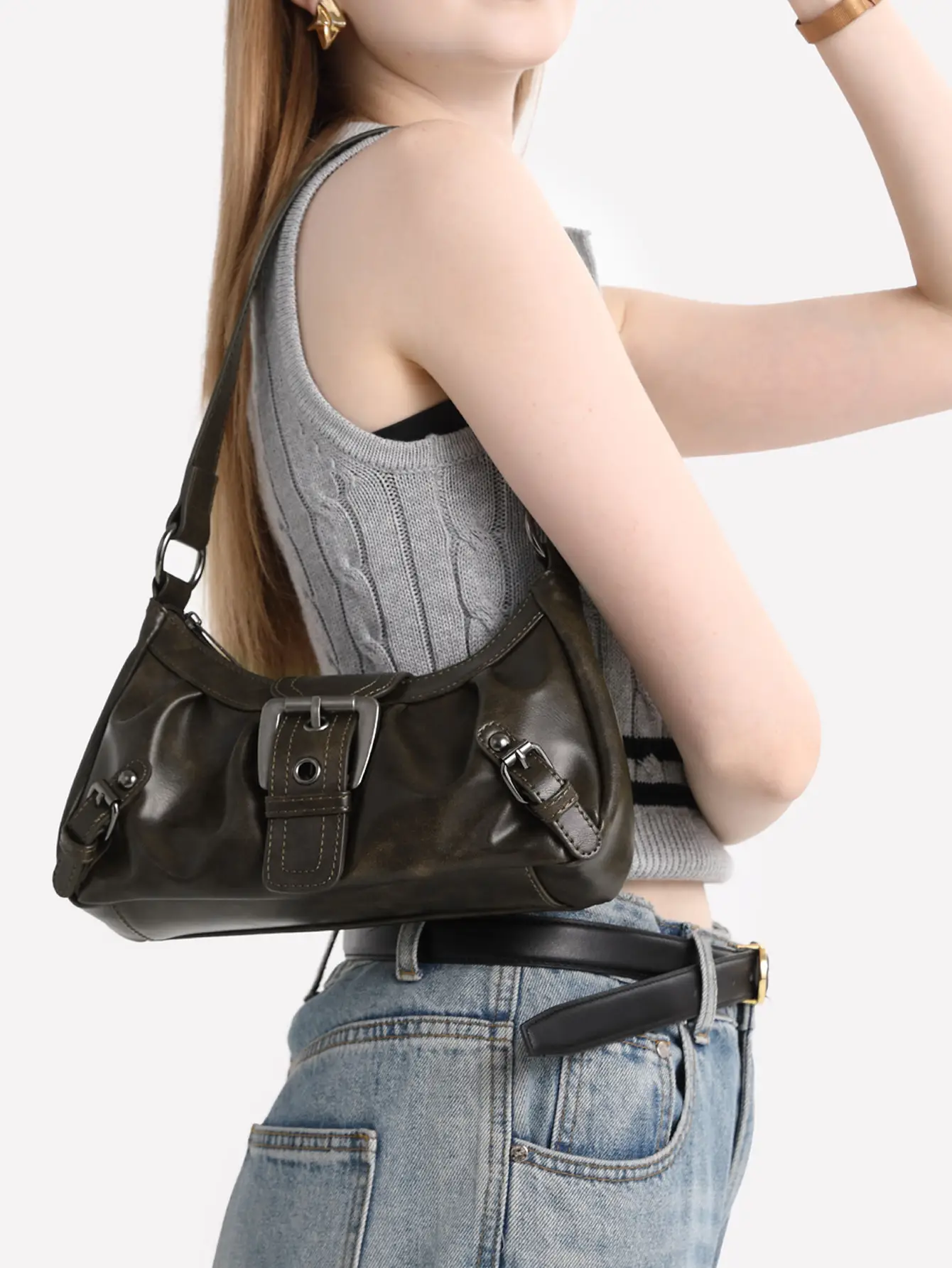 Black PU Leather Women's Shoulder Bag Y2K Style - Image 4
