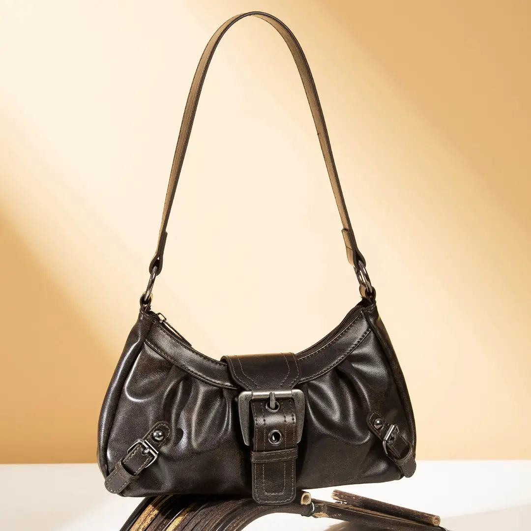 Black PU Leather Women's Shoulder Bag Y2K Style — feature 10