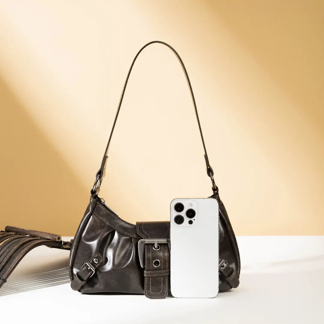 Black PU Leather Women's Shoulder Bag Y2K Style — feature 13