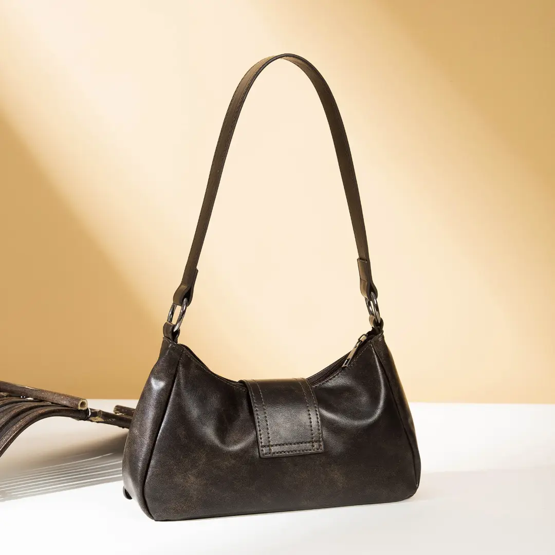 Black PU Leather Women's Shoulder Bag Y2K Style — feature 14