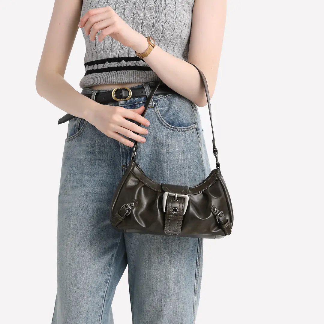 Black PU Leather Women's Shoulder Bag Y2K Style — feature 4